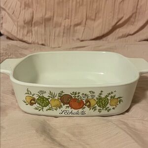 Corningware White Baking Dish with Vegetable Design